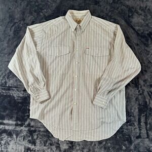 J. Riggins Button Down Shirt Mens Large Grey Striped Long Sleeve Dual Pocket
